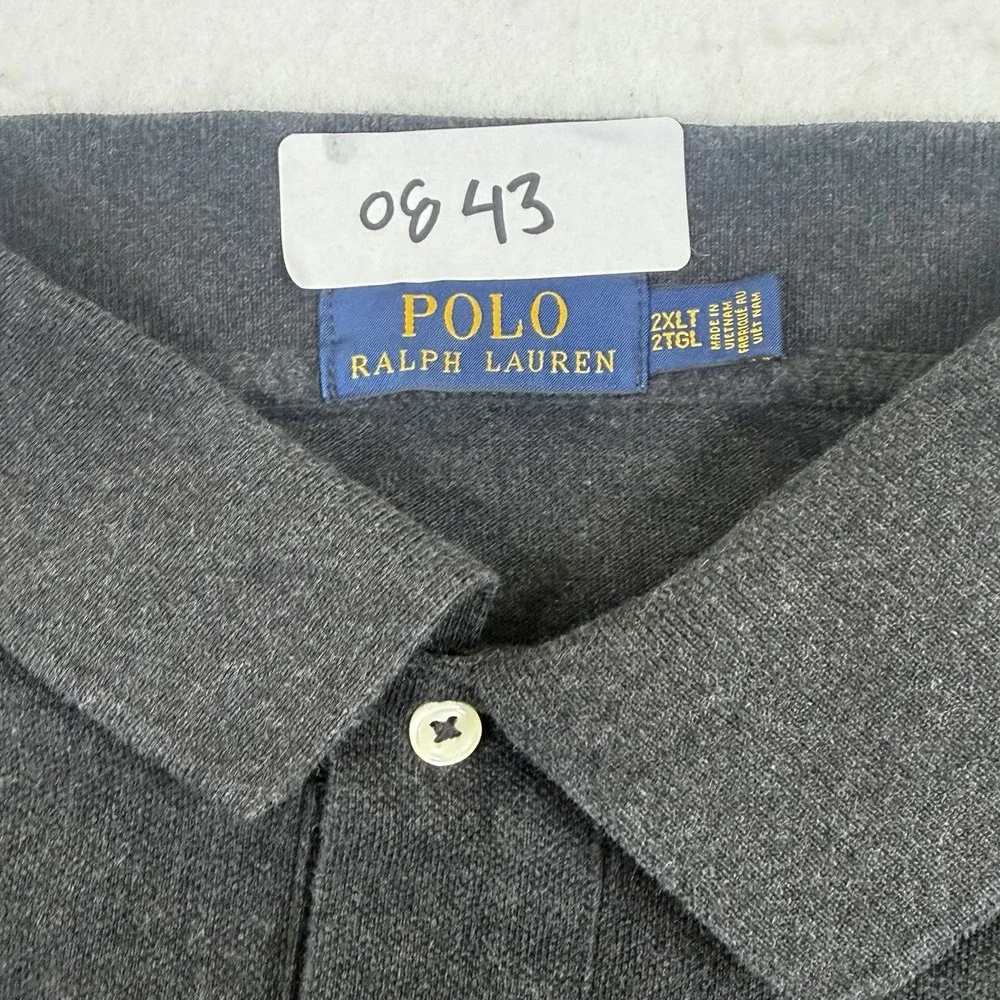 Polo Ralph Lauren Polo Shirt Mens 2XLT Gray Long Sleeve Cotton Pique Preppy Pony